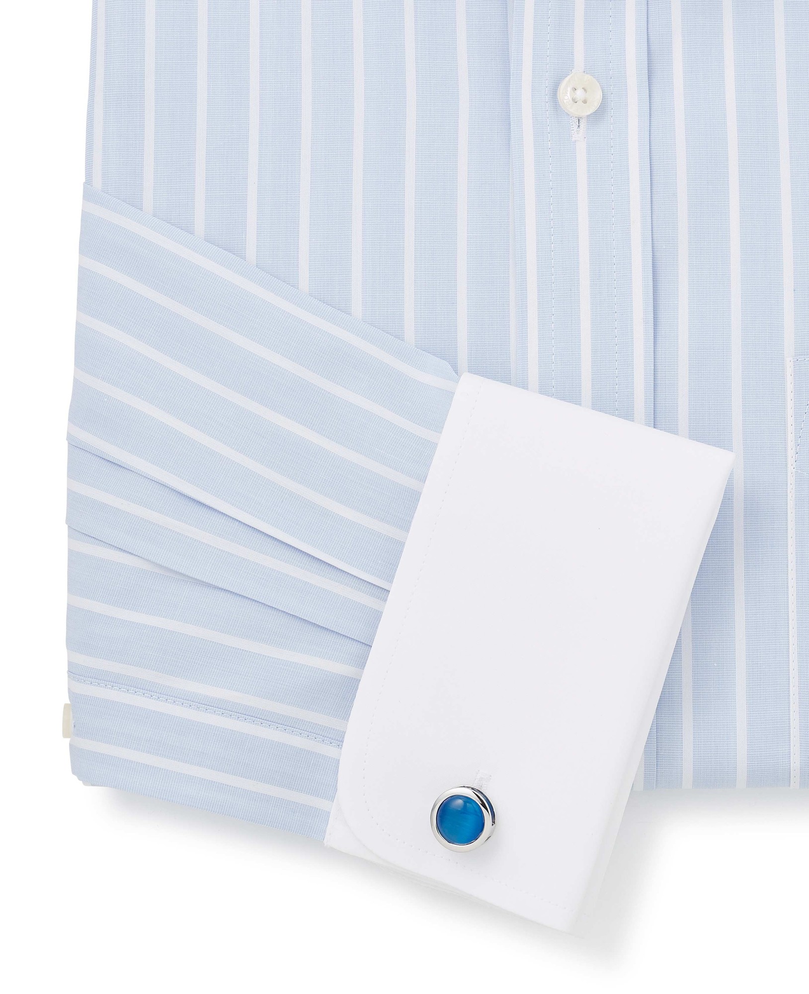 Men's Sky Blue Reverse Stripe Classic Fit Shirt With White Collar & Cuffs - Size: 15" x Extra Long - 36" - Savile Row Company - image 4