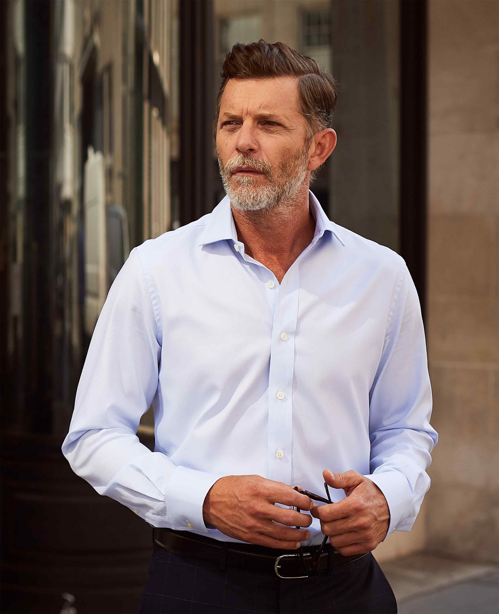 Men's Sky Blue Twill Slim Fit Shirt W/ Cutaway Collar - Single or Double Cuff - Size: 16" x Extra Long - 36.5" - Savile Row Company - image 2