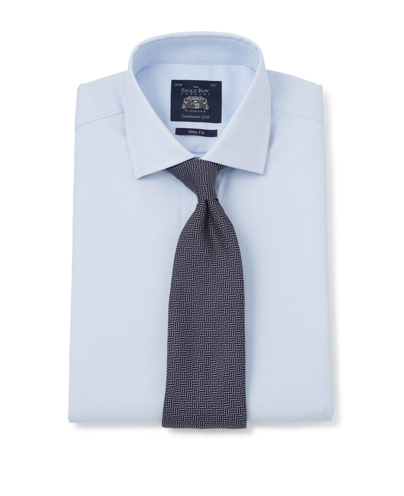 Men's Sky Blue Twill Slim Fit Shirt W/ Cutaway Collar - Single or Double Cuff - Size: 16" x Extra Long - 36.5" - Savile Row Company - image 3