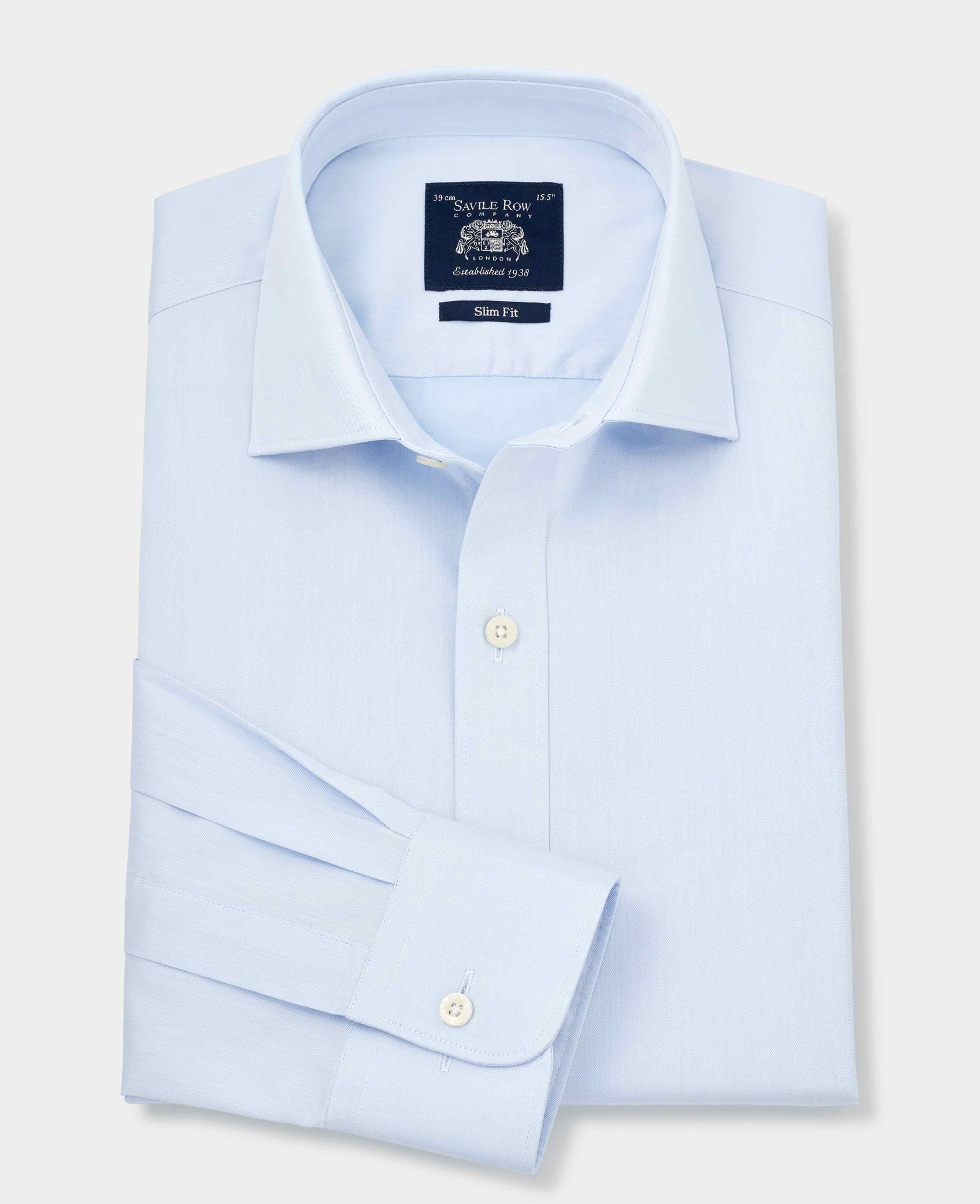Savile Row Company Men's Sky Blue Twill Slim Fit Shirt W/ Cutaway Collar - Single or Double Cuff - Size: 16" X Extra Long - 36.5" - Savile Row Company