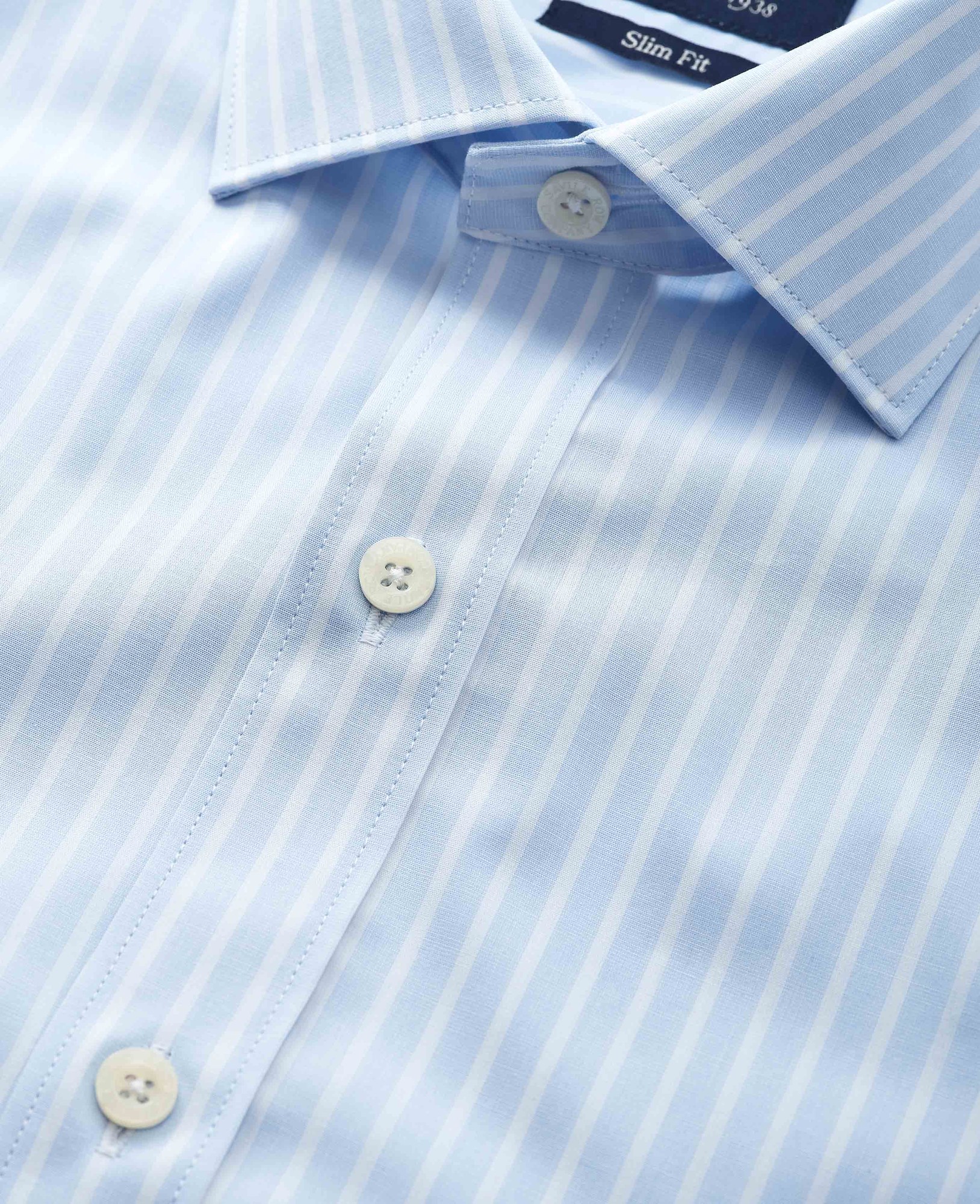 Men's Sky Blue White Cotton Poplin Striped Slim Fit Formal Shirt - Double Cuff - Size: 16" x Extra Long - 36.5" - Savile Row Company - image 3
