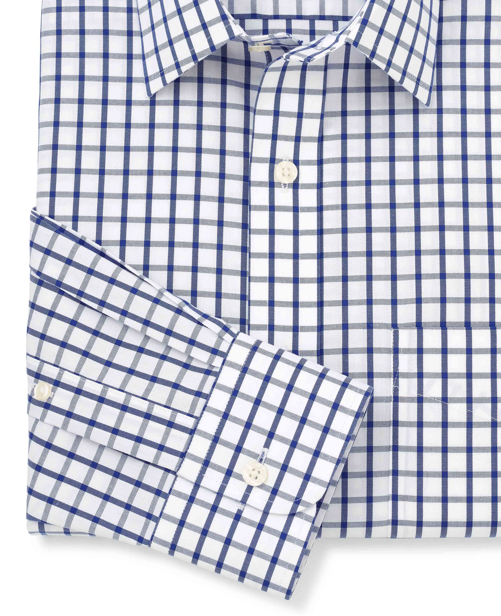 Men's White Blue Check Classic Fit Non-Iron Formal Shirt - Single Cuff - Size: 16" x Standard - 34.5" - Savile Row Company - image 4