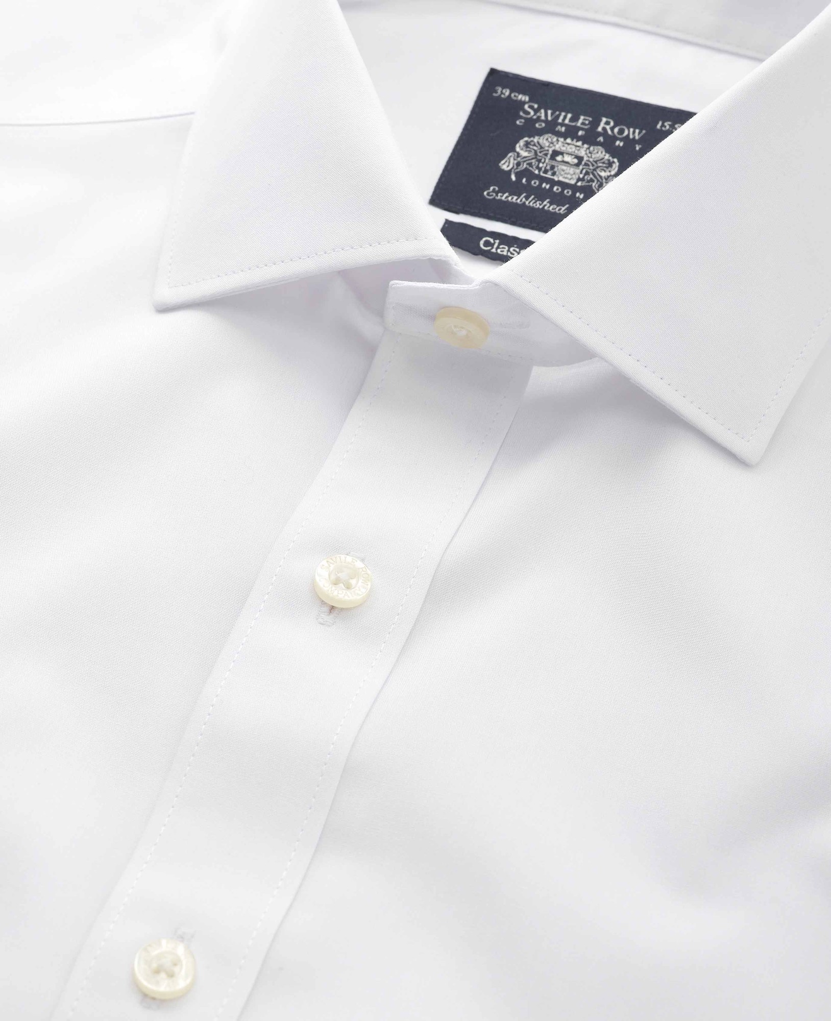 Men's White Cotton Poplin Classic Fit Non-Iron Shirt - Single or Double Cuff - Size: 16.5" x Extra Long - 37" - Savile Row Company - image 3