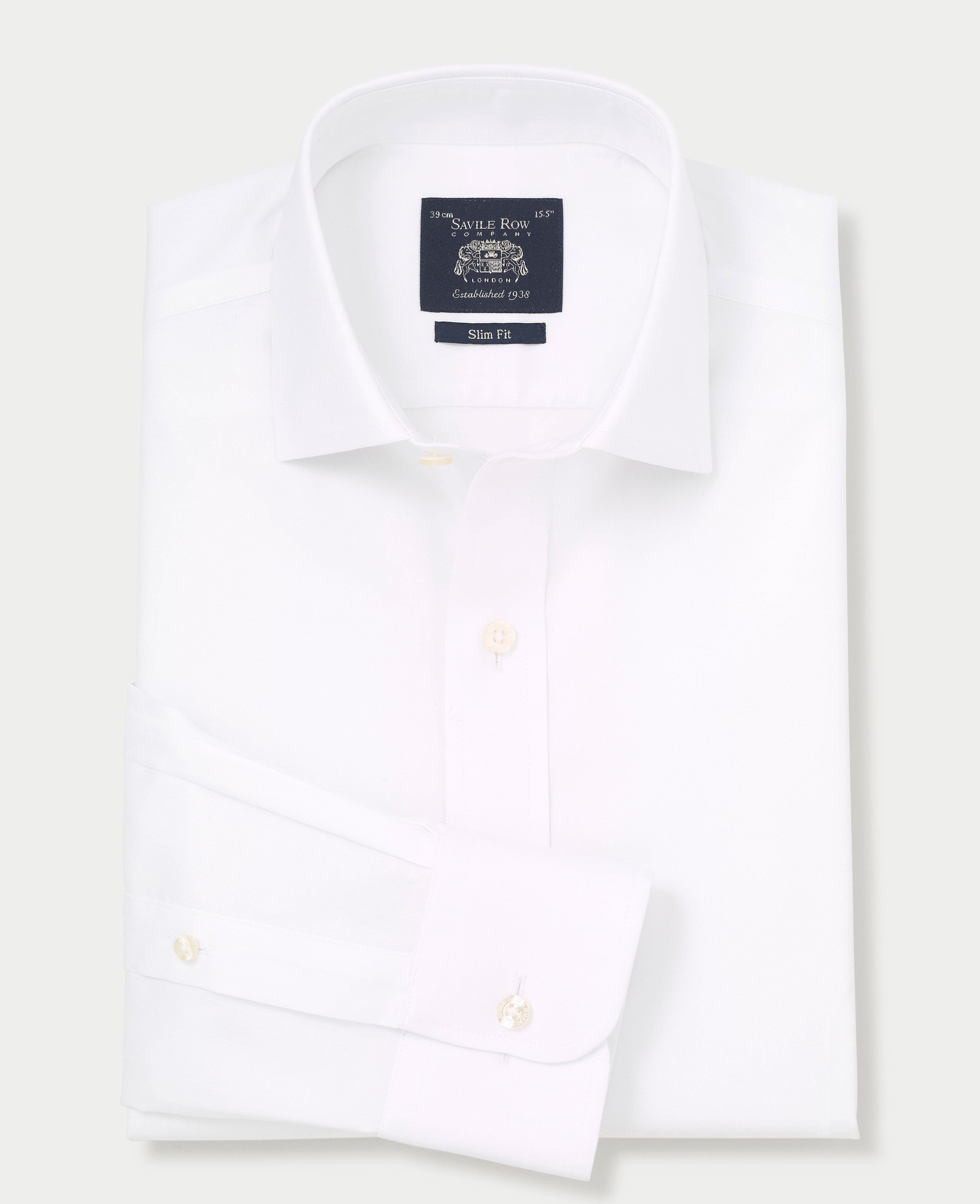 Savile Row Company Men's White Cotton Twill Slim Fit Non-Iron Shirt - Single Cuff - Size: 16" X Extra Long - 36.5" - Savile Row Company