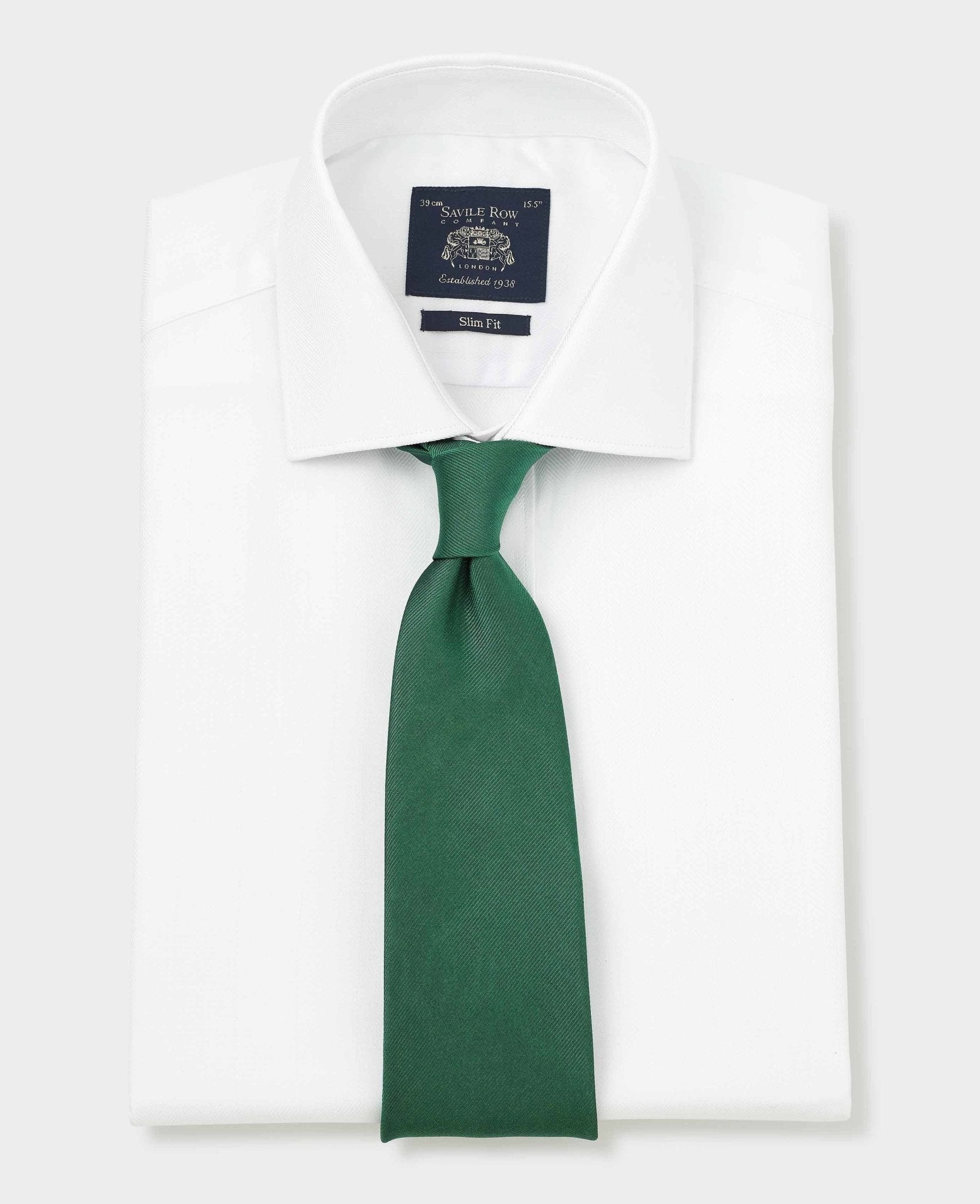 Men's White Herringbone Cotton Slim Fit Formal Shirt - Single Cuff - Size: 16.5" x Extra Long - 37" - Savile Row Company - image 5