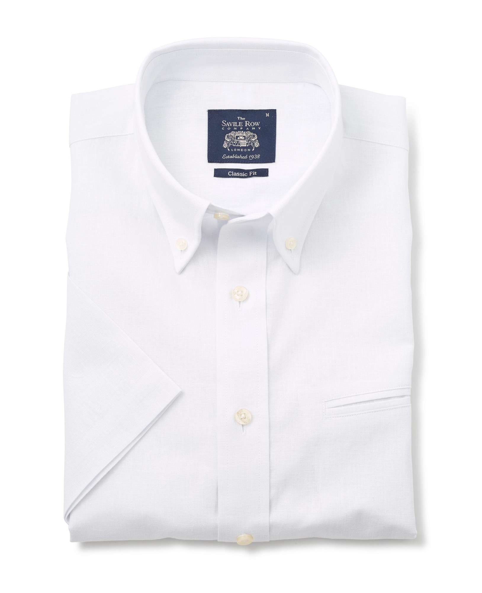 Men's White Linen-Blend Classic Fit Short Sleeve Shirt - Size: Small - Savile Row Company - image 2