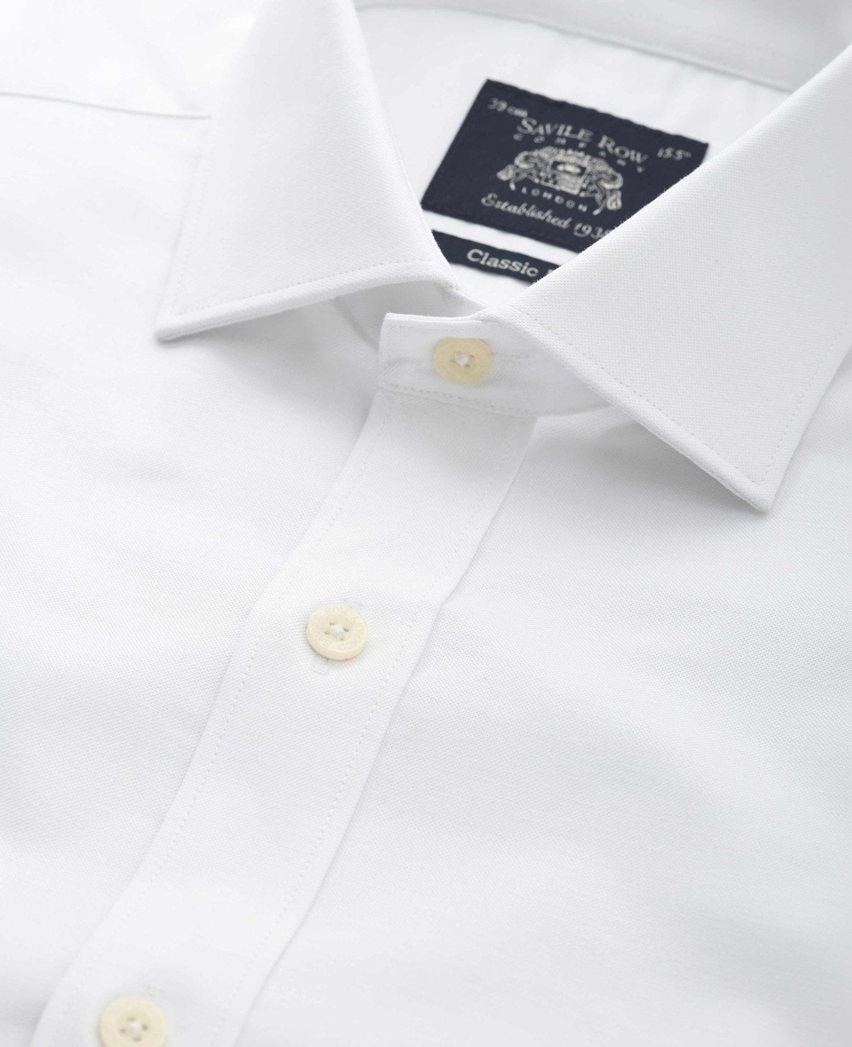 Men's White Pinpoint Cotton Classic Fit Formal Shirt - Single Cuff - Size: 18.5" x Standard - 37" - Savile Row Company - image 3