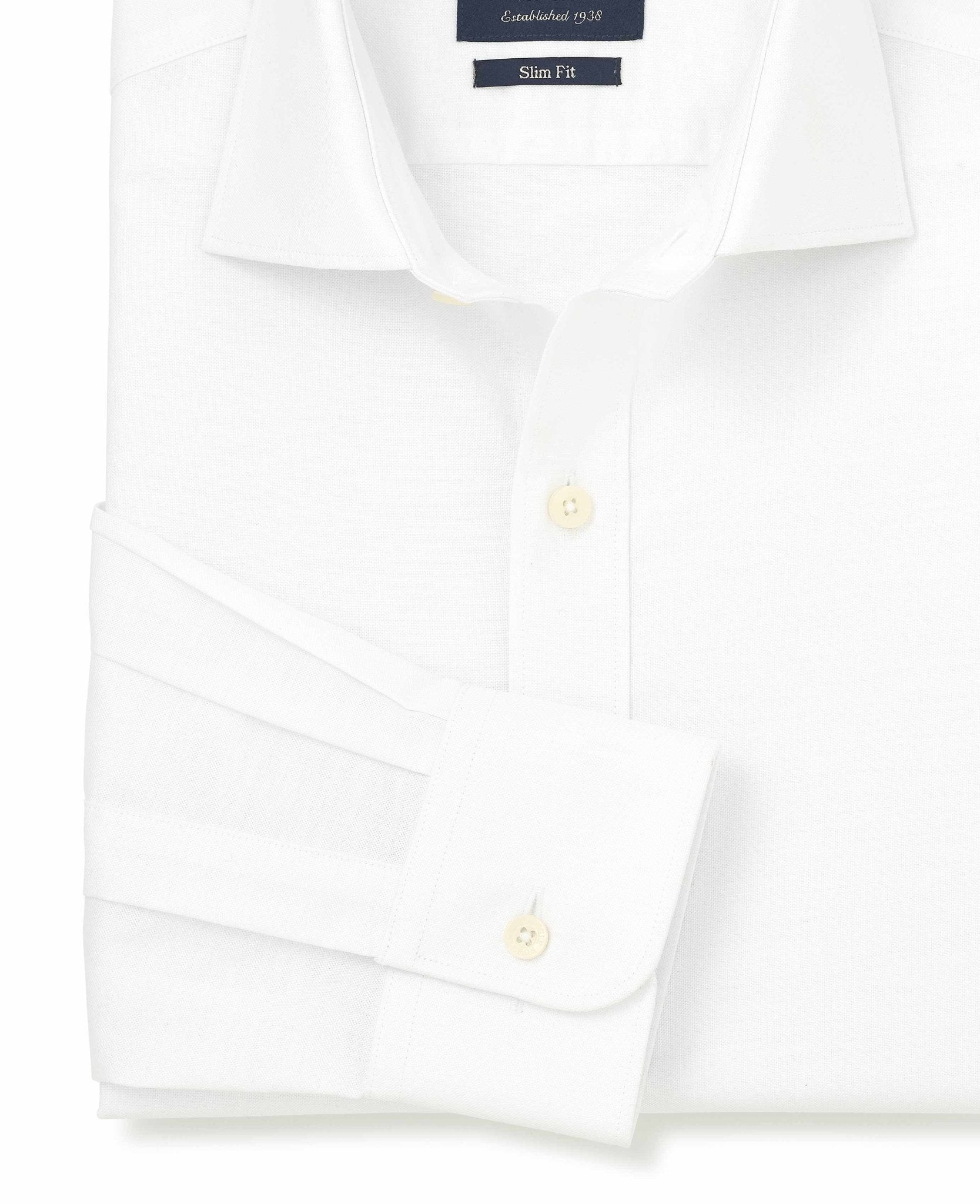 Men's White Pinpoint Cotton Slim Fit Formal Shirt - Single Cuff - Size: 15.5" x Extra Long - 36" - Savile Row Company - image 5