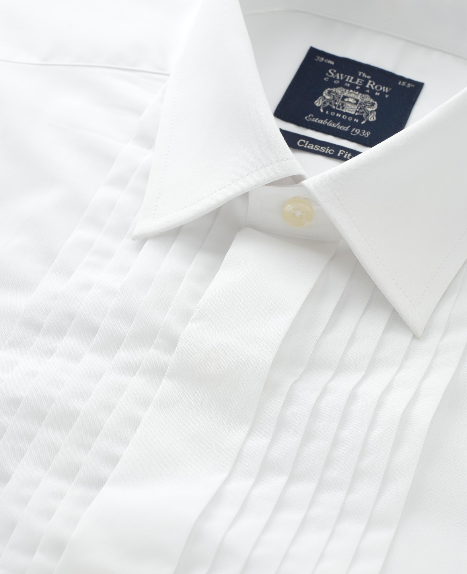 Men's White Pleated Front Classic Fit Dress Formal Shirt - Double Cuff - Size: 15" x Extra Long - 36" - Savile Row Company - image 4