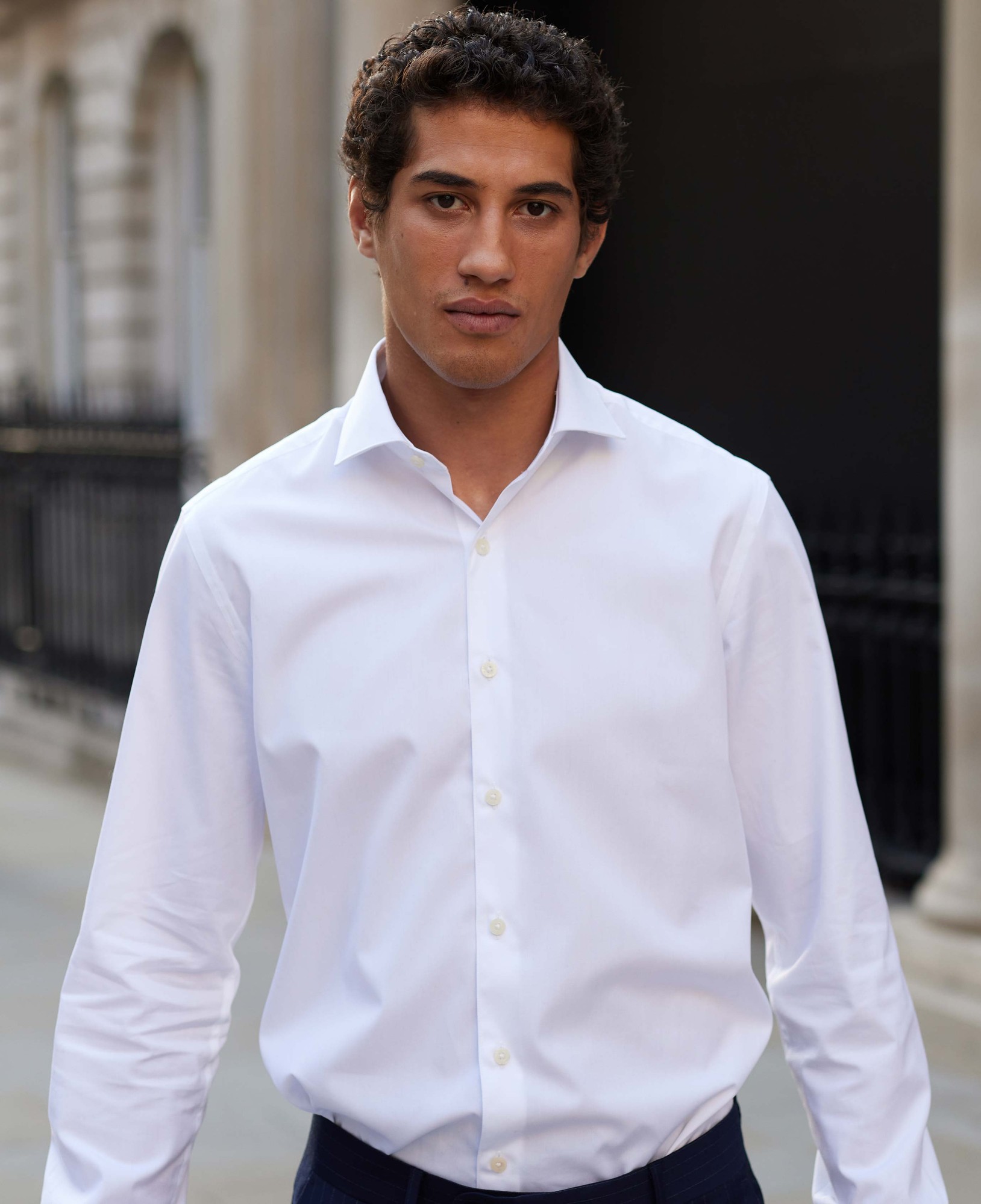 Men's White Poplin Extra Slim Fit Shirt - Single or Double Cuff - Size: 17" x Extra Long - 37.5" - Savile Row Company - image 4