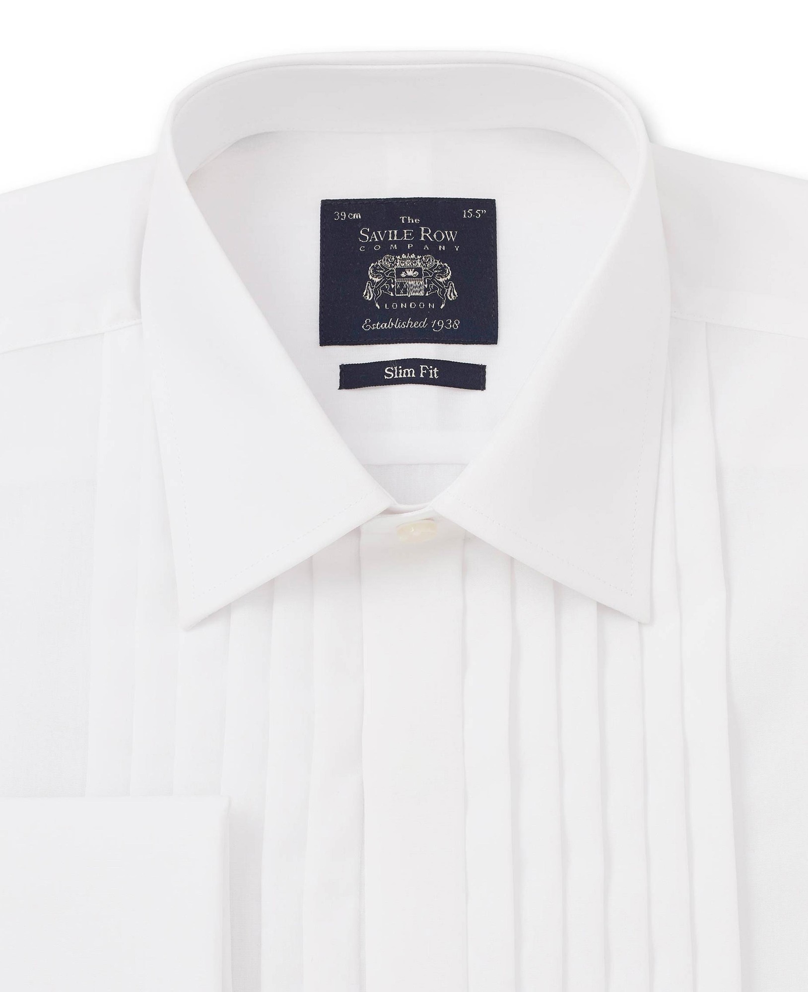 Men's White Poplin Pleated Slim Fit Double Cuff Evening Formal Shirt - Size: 15" x Extra Long - 35.5" - Savile Row Company - image 3