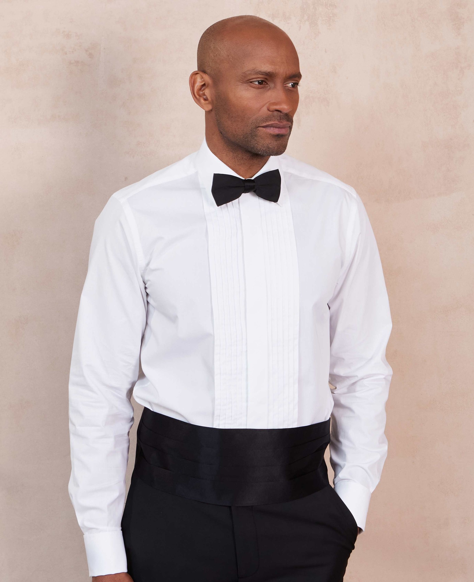 Men's White Poplin Pleated Slim Fit Double Cuff Evening Formal Shirt - Size: 15" x Extra Long - 35.5" - Savile Row Company - image 4