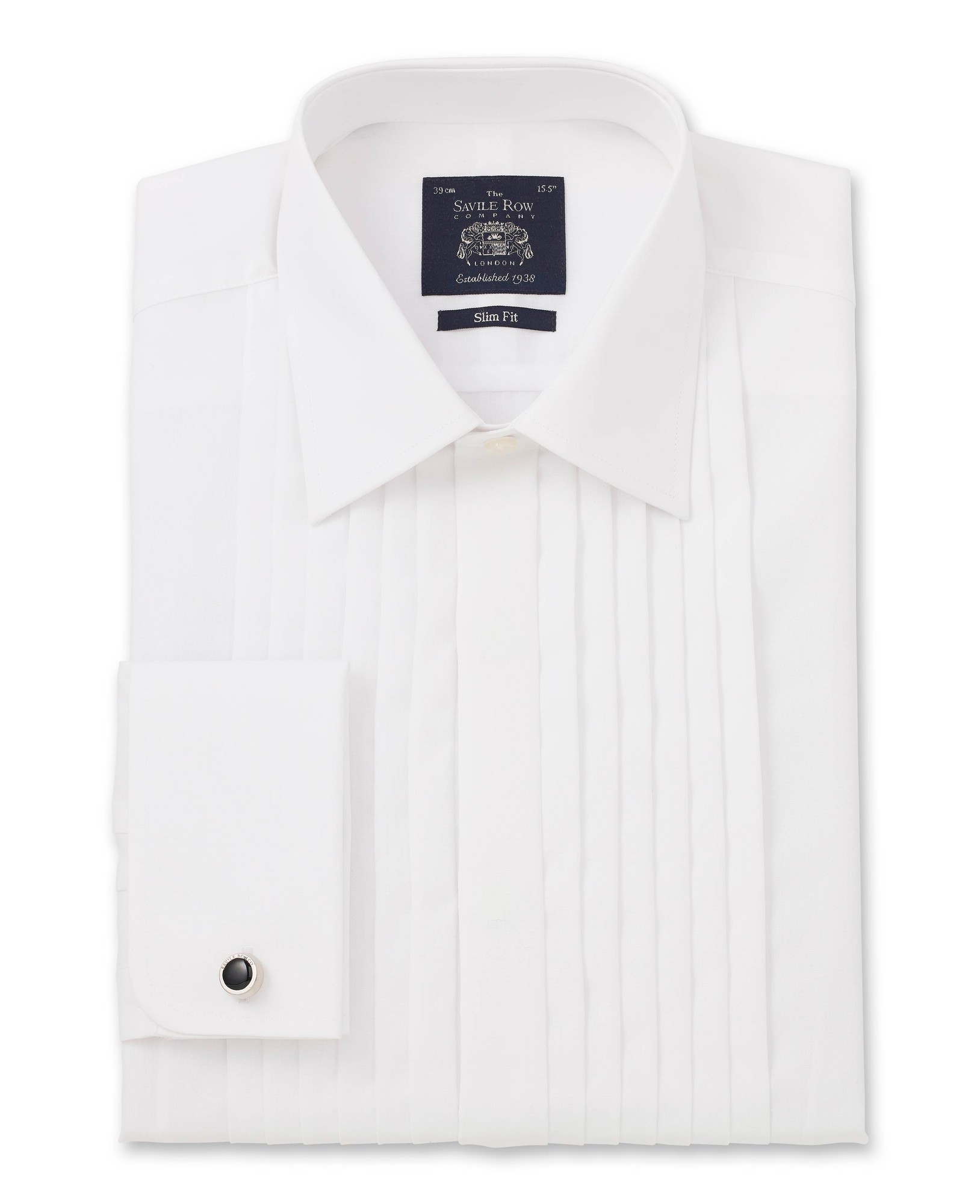 Men's White Poplin Pleated Slim Fit Double Cuff Evening Formal Shirt - Size: 15" x Extra Long - 35.5" - Savile Row Company - image 5