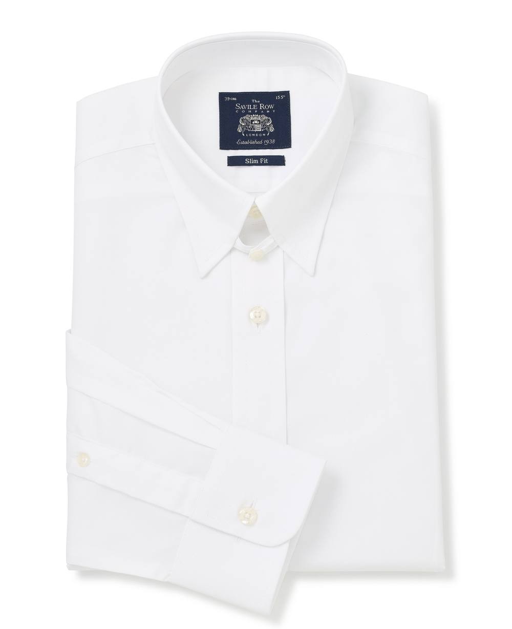 Men's White Poplin Tab Collar Formal Shirt Slim Fit - Single Cuff - Size: 14.5" x Standard - 33" - Savile Row Company - image 2