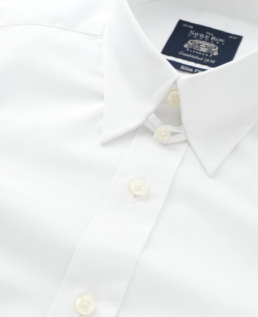 Men's White Poplin Tab Collar Formal Shirt Slim Fit - Single Cuff - Size: 14.5" x Standard - 33" - Savile Row Company - image 3