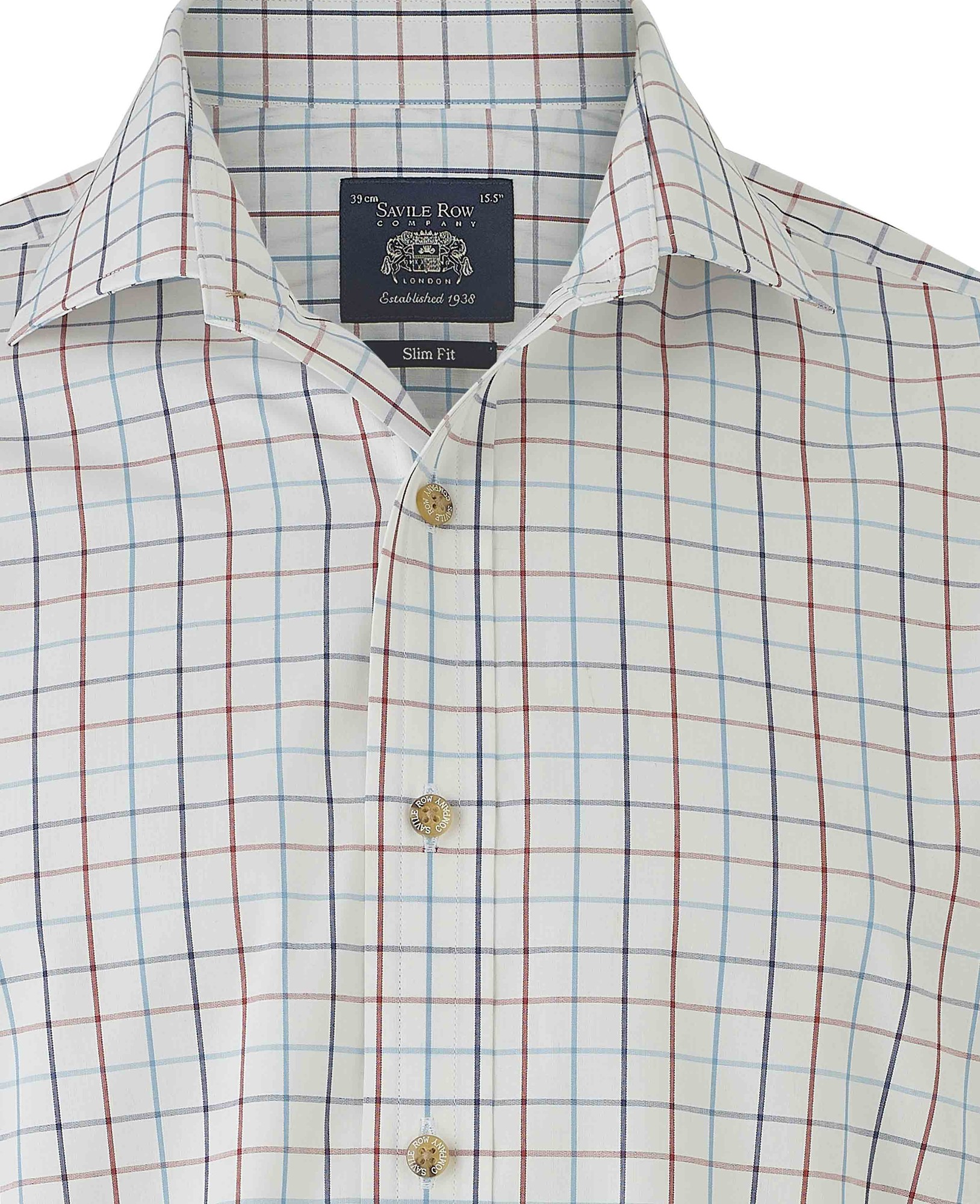 Men's White Red Cotton Tattersall Check Slim Fit Formal Shirt - Single Cuff - Size: 16.5" x Standard - 35" - Savile Row Company - image 4