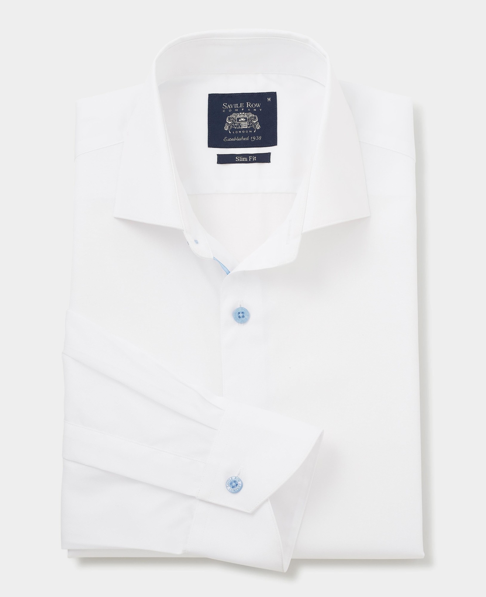 Men's White Slim Fit Blue Button Smart-Casual Shirt - Single Cuff - Size: Small x Extra Long - 35" - Savile Row Company - image 2