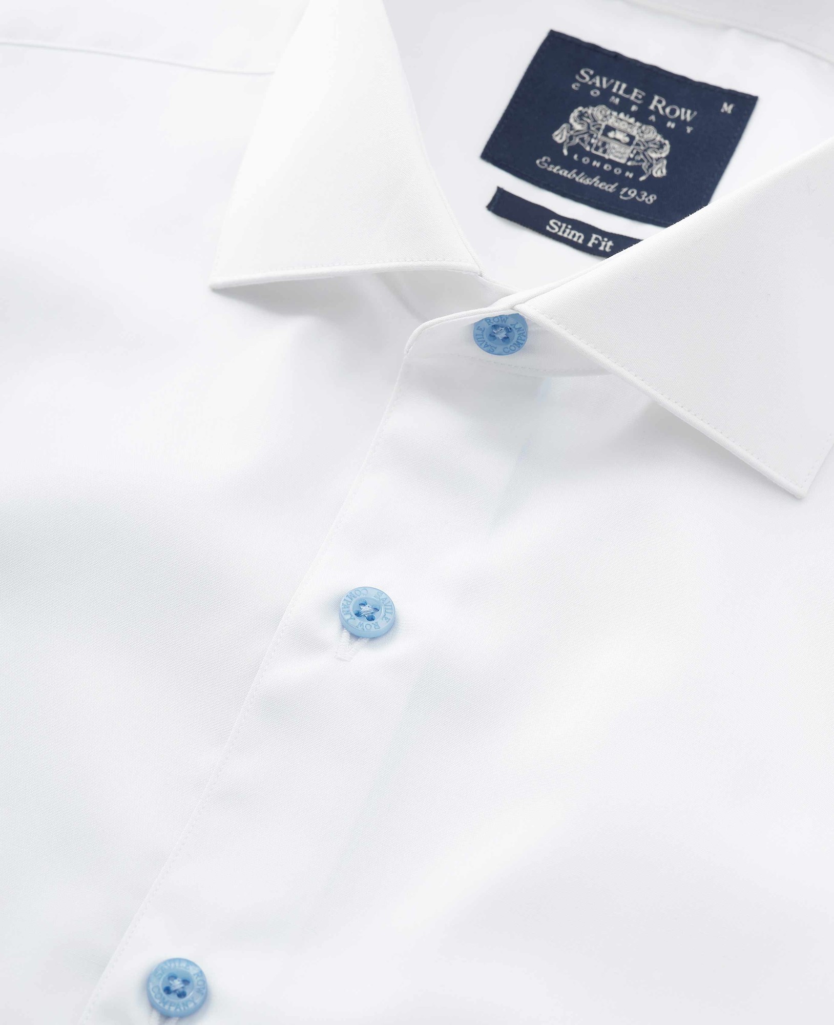 Men's White Slim Fit Blue Button Smart-Casual Shirt - Single Cuff - Size: Small x Extra Long - 35" - Savile Row Company - image 3