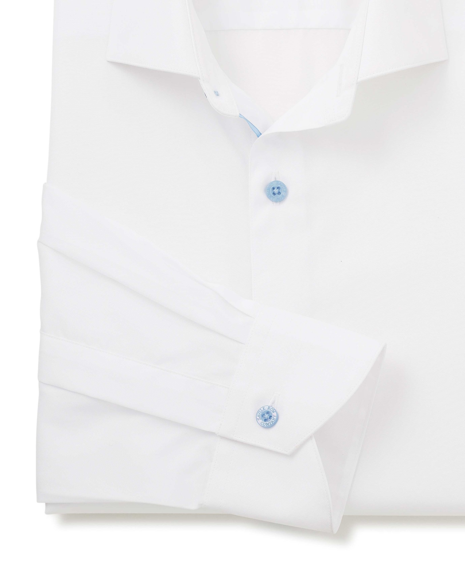 Men's White Slim Fit Blue Button Smart-Casual Shirt - Single Cuff - Size: Small x Extra Long - 35" - Savile Row Company - image 4