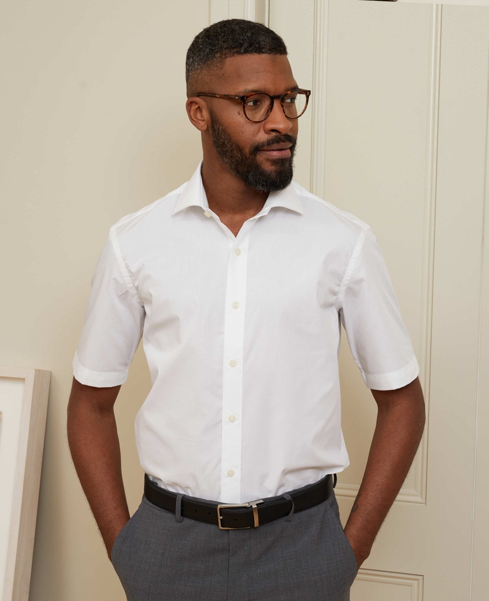 Men's White Slim Fit Short Sleeve Shirt - Size: 14.5" - Savile Row Company - image 2