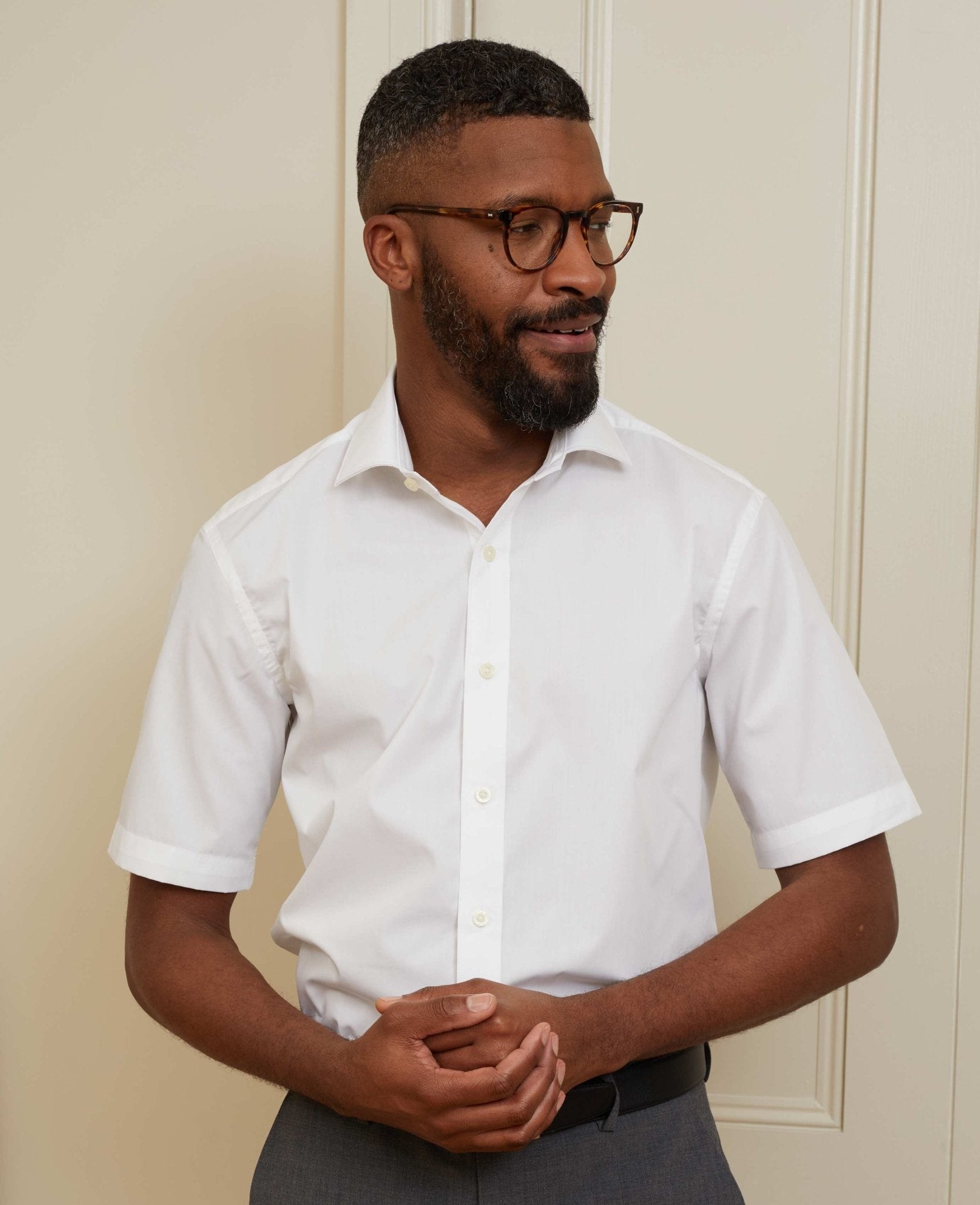 Men's White Slim Fit Short Sleeve Shirt - Size: 14.5" - Savile Row Company - image 3