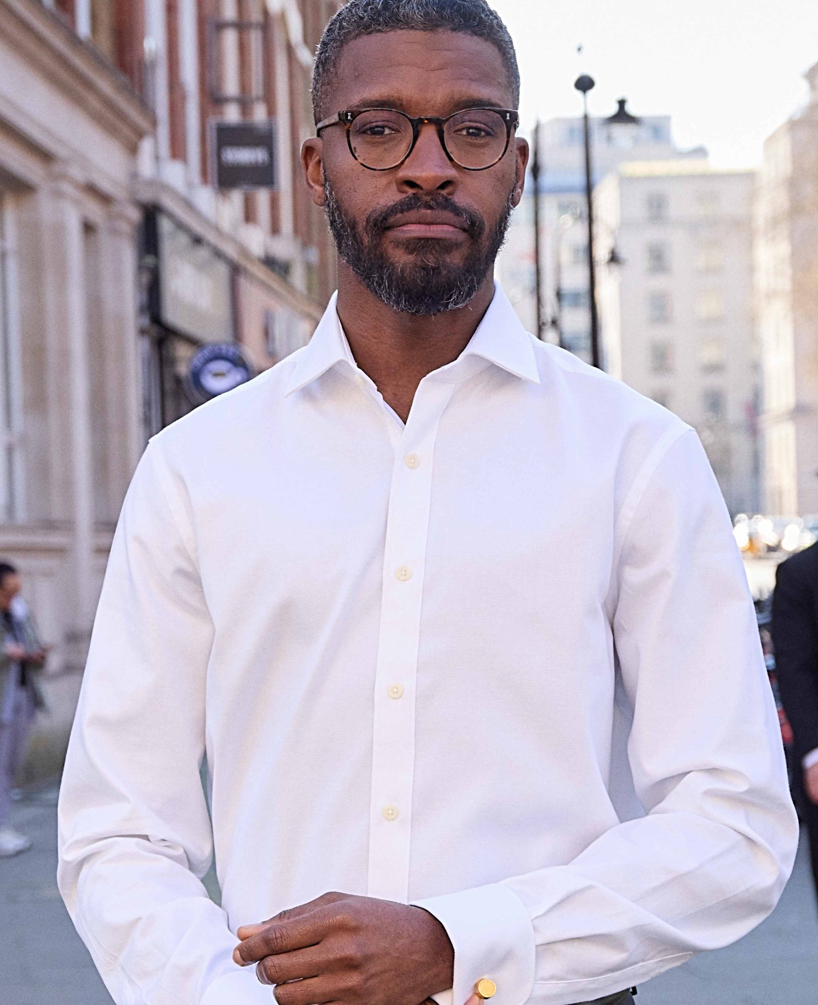 Men's White Textured Cotton Slim Fit Formal Shirt - Double Cuff - Size: 15.5" x Extra Long - 36" - Savile Row Company - image 2