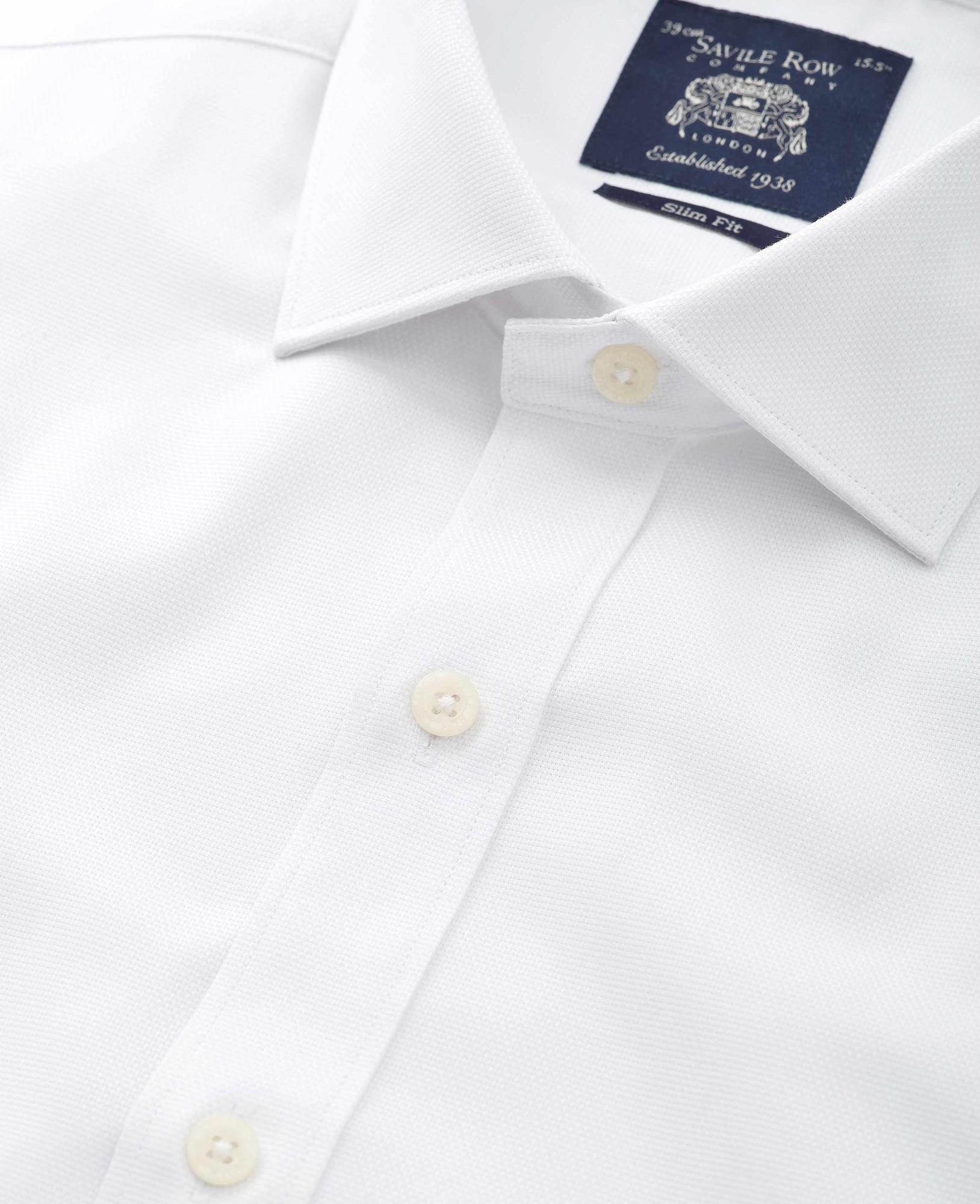 Men's White Textured Cotton Slim Fit Formal Shirt - Double Cuff - Size: 15.5" x Extra Long - 36" - Savile Row Company - image 3