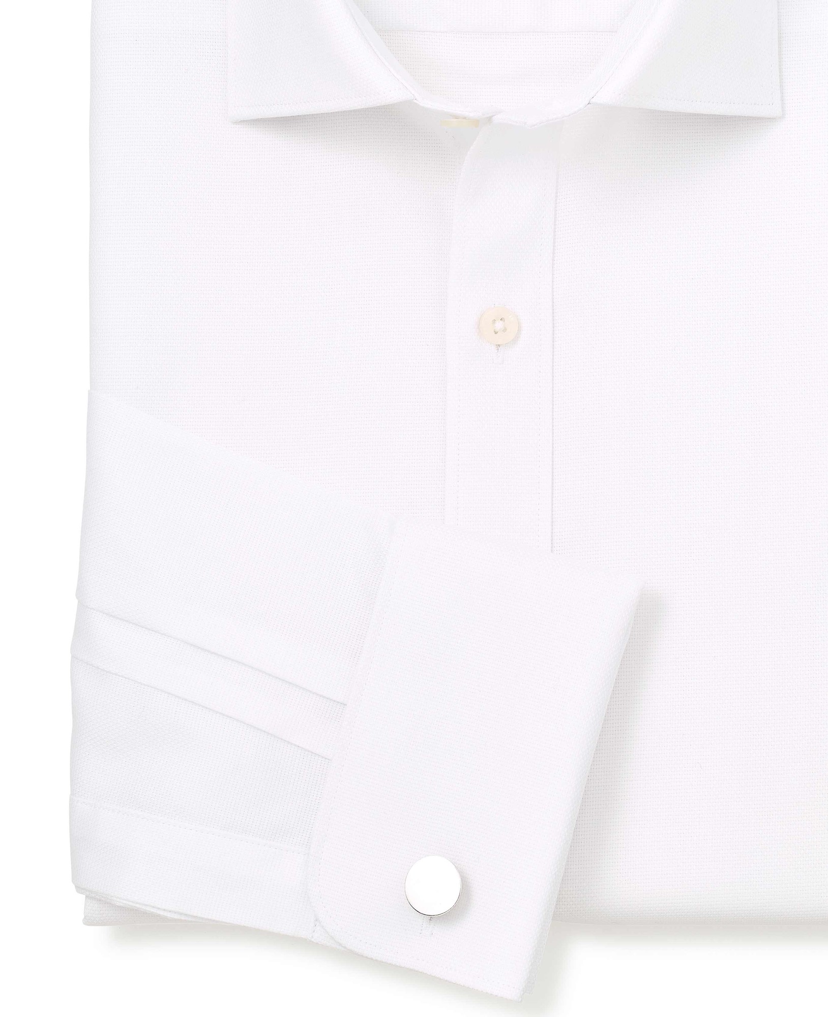Men's White Textured Cotton Slim Fit Formal Shirt - Double Cuff - Size: 15.5" x Extra Long - 36" - Savile Row Company - image 5