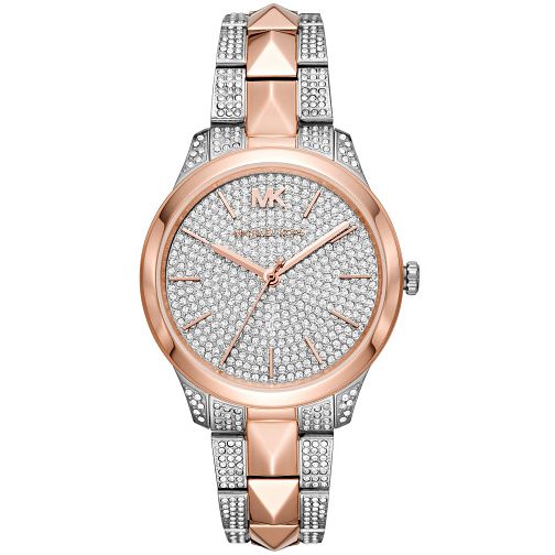Michael Kros Michael Kors Runway Mercer MK6716 Women's Pavé Silver Dial Two-Tone Watch – 38mm