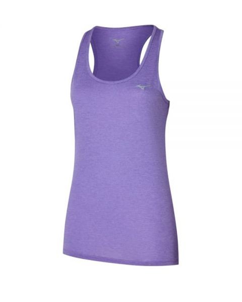 Mizuno Impulse Core Tank in Paisley Purple, featuring a lightweight, breathable fabric, racerback design, and subtle logo on the chest, available in size M.