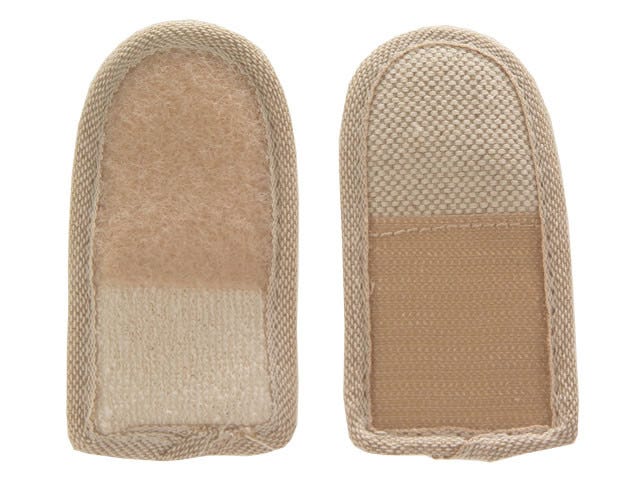 Beige Mollie Strap Extensions by Cosyfeet, featuring a textured fabric on one side and a smooth, durable material on the other, designed to provide extra length for shoe straps.
