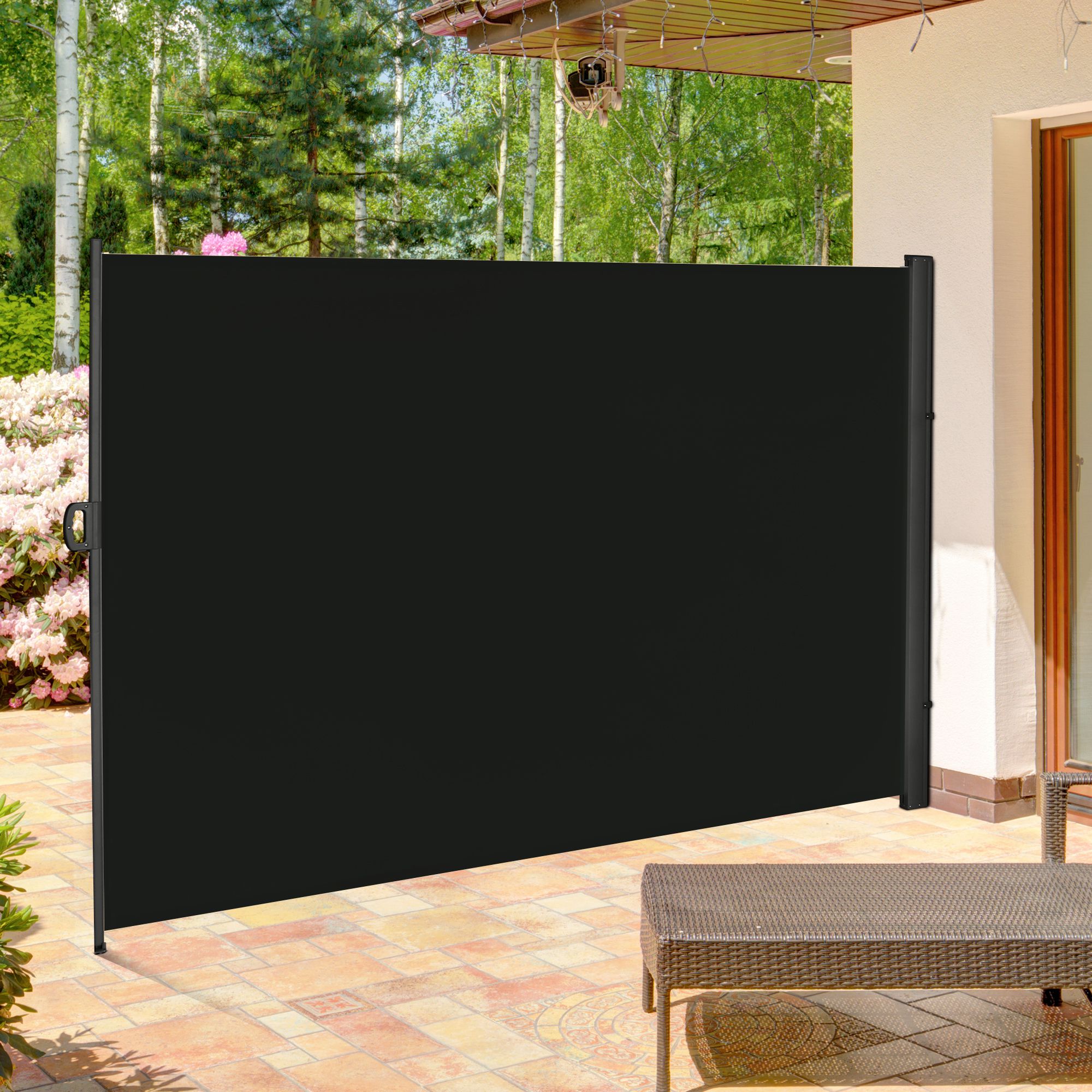 Outsunny 3 x 2m Retractable Sun Side Awning Screen Fence Patio Garden Wall Balcony Screening Panel Outdoor Blind Privacy Divider, Black Aosom UK - image 2