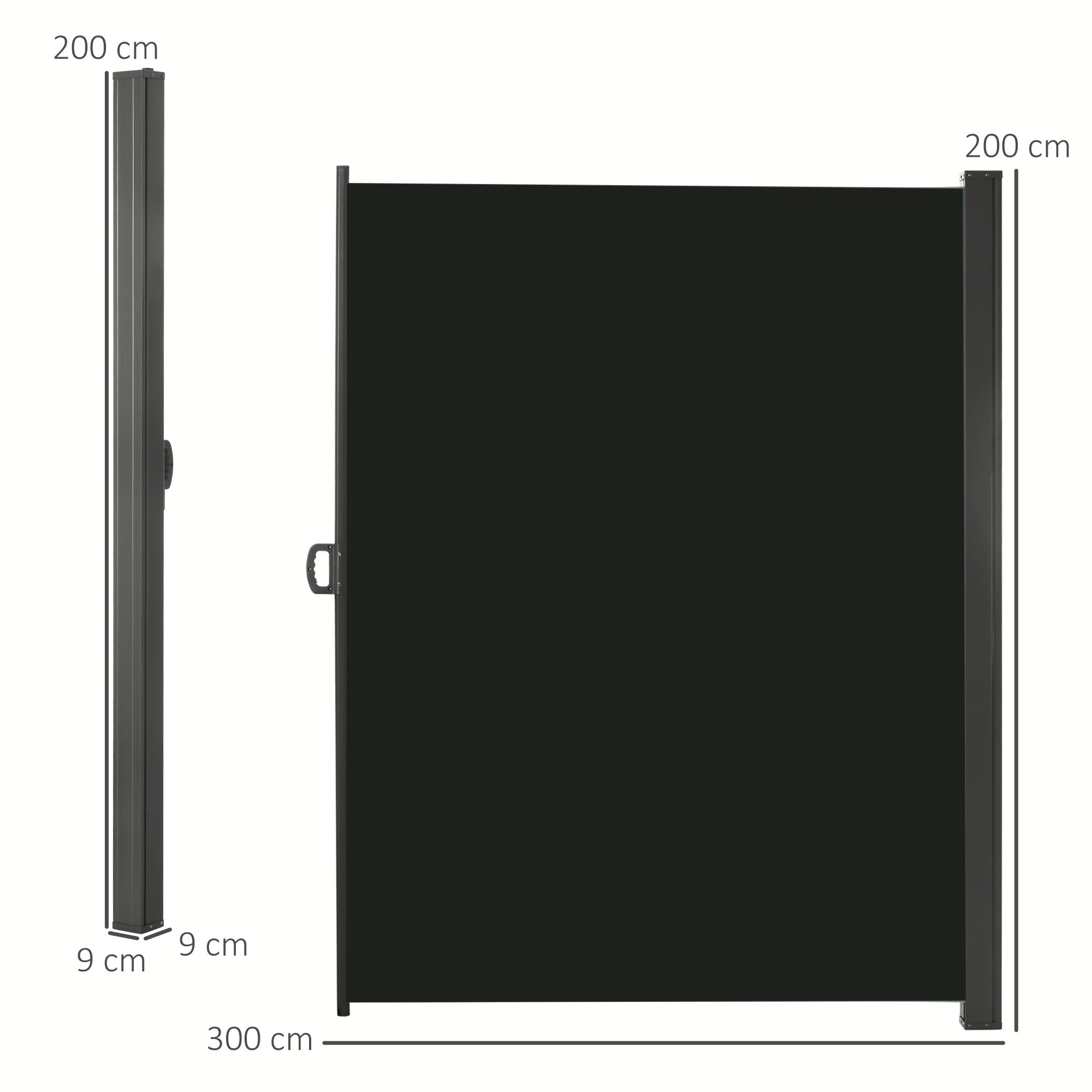 Outsunny 3 x 2m Retractable Sun Side Awning Screen Fence Patio Garden Wall Balcony Screening Panel Outdoor Blind Privacy Divider, Black Aosom UK - image 3