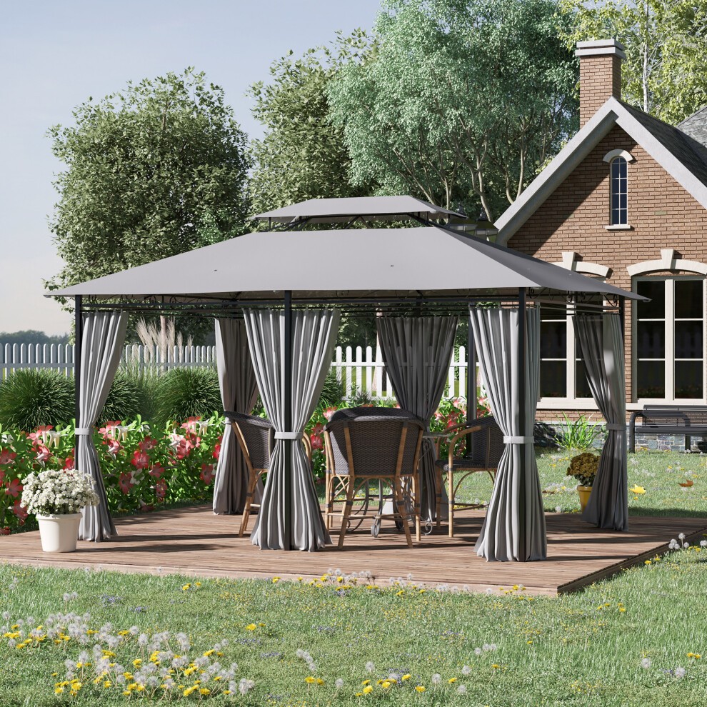 Outsunny 4 x 3m Dark Grey Metal Gazebo with Curtains - image 2