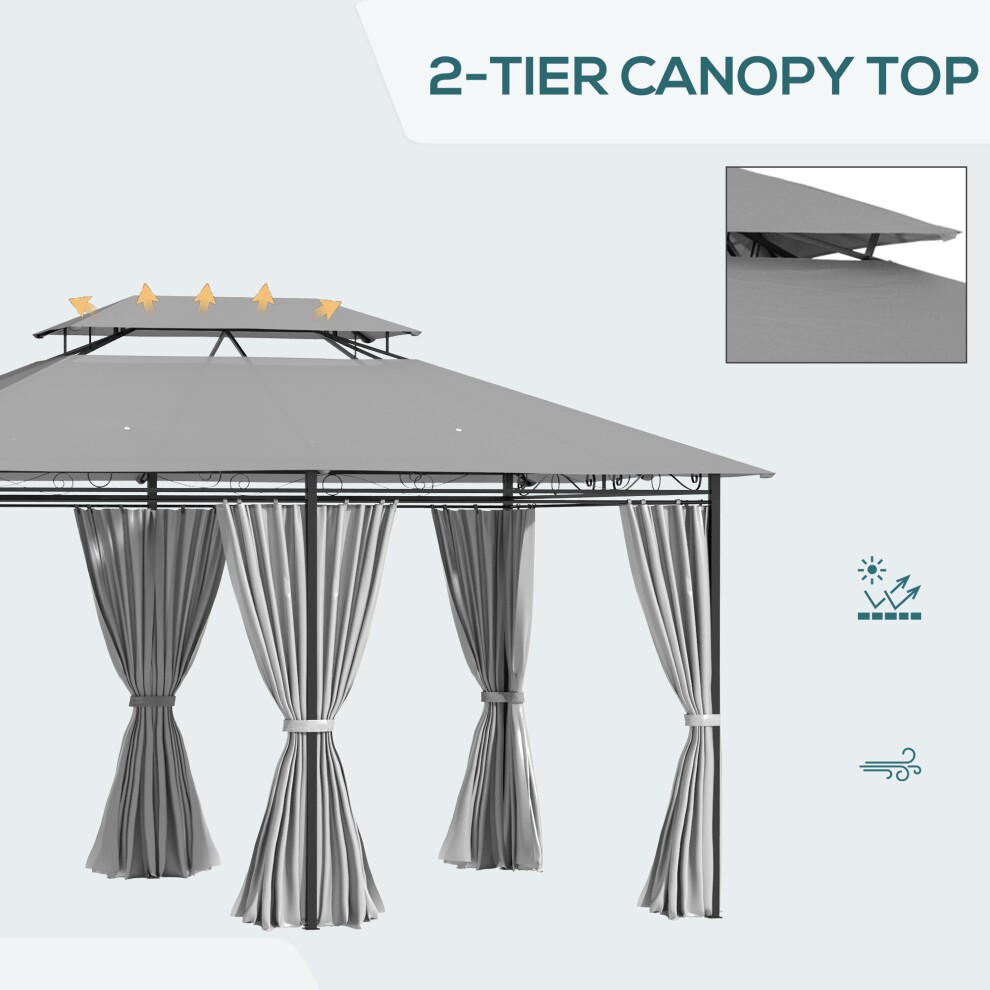 Outsunny 4 x 3m Dark Grey Metal Gazebo with Curtains - image 3