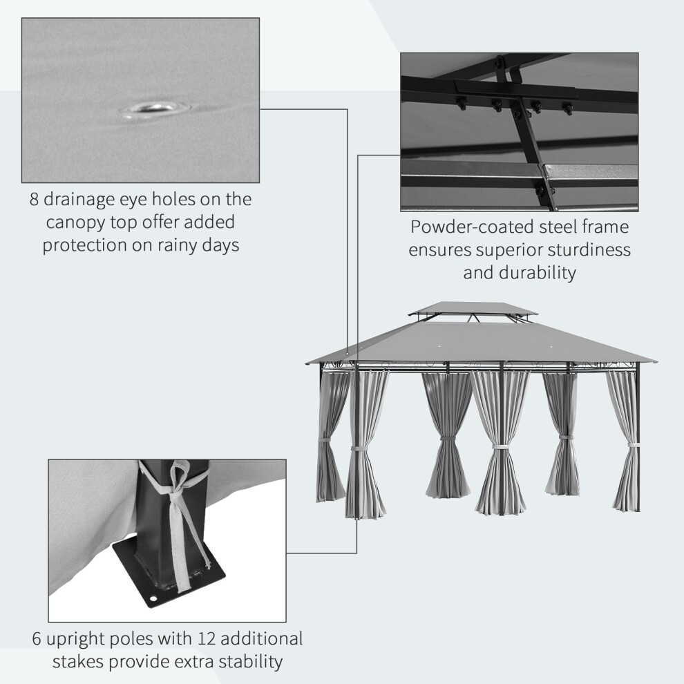 Outsunny 4 x 3m Dark Grey Metal Gazebo with Curtains - image 5