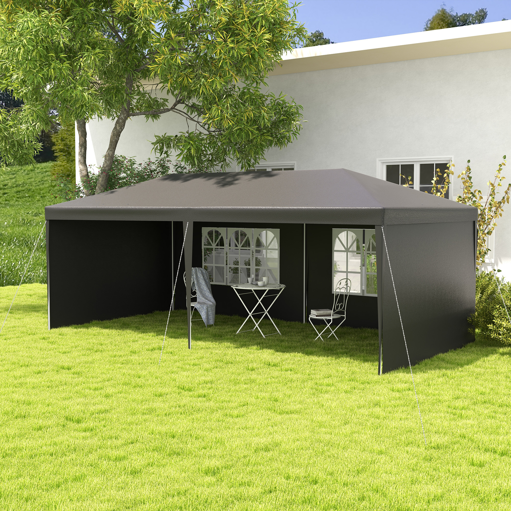 Outsunny 6 x 3 m Party Tent Gazebo Marquee Outdoor Patio Canopy Shelter with Windows and Side Panels, Dark Grey - image 2