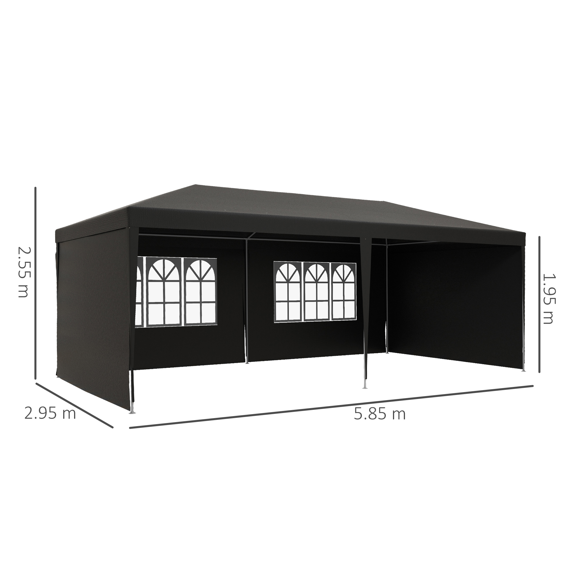 Outsunny 6 x 3 m Party Tent Gazebo Marquee Outdoor Patio Canopy Shelter with Windows and Side Panels, Dark Grey - image 3