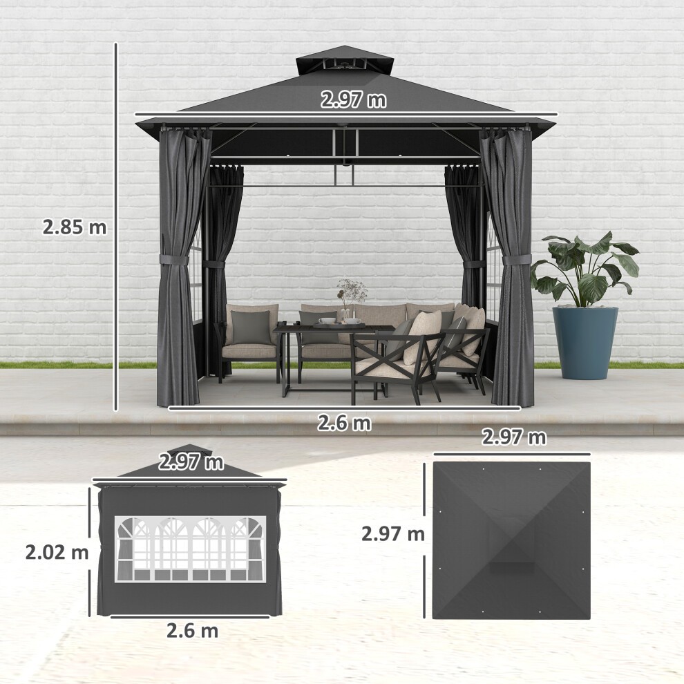 Outsunny Dark Grey 2 Tier Roof Gazebo 3 x 3m - image 2