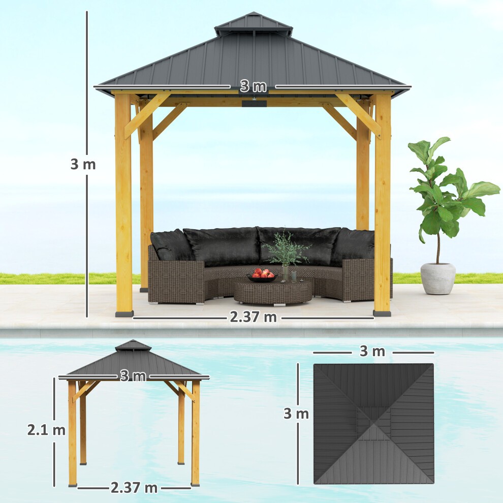 Outsunny Grey Double Tiered Hardtop Gazebo 3 x 3m - image 2