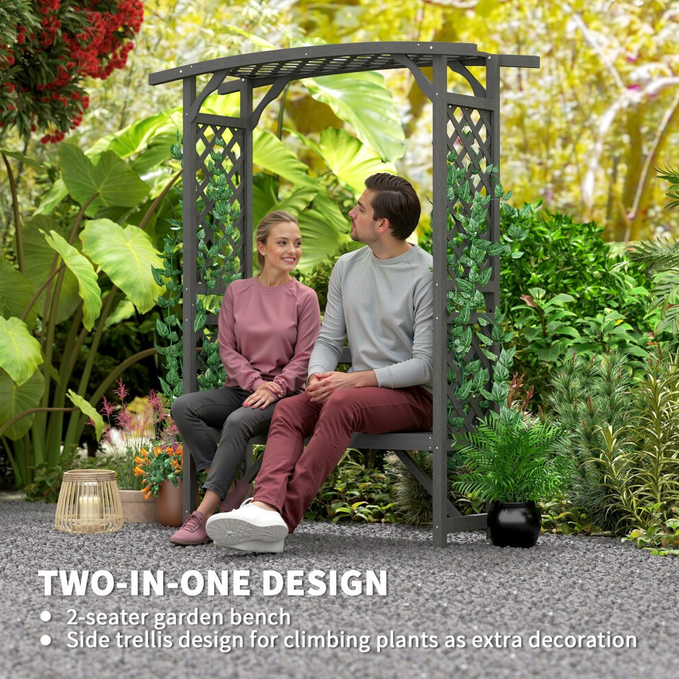 Outsunny Grey Wooden Garden Arbour with Seat - image 3
