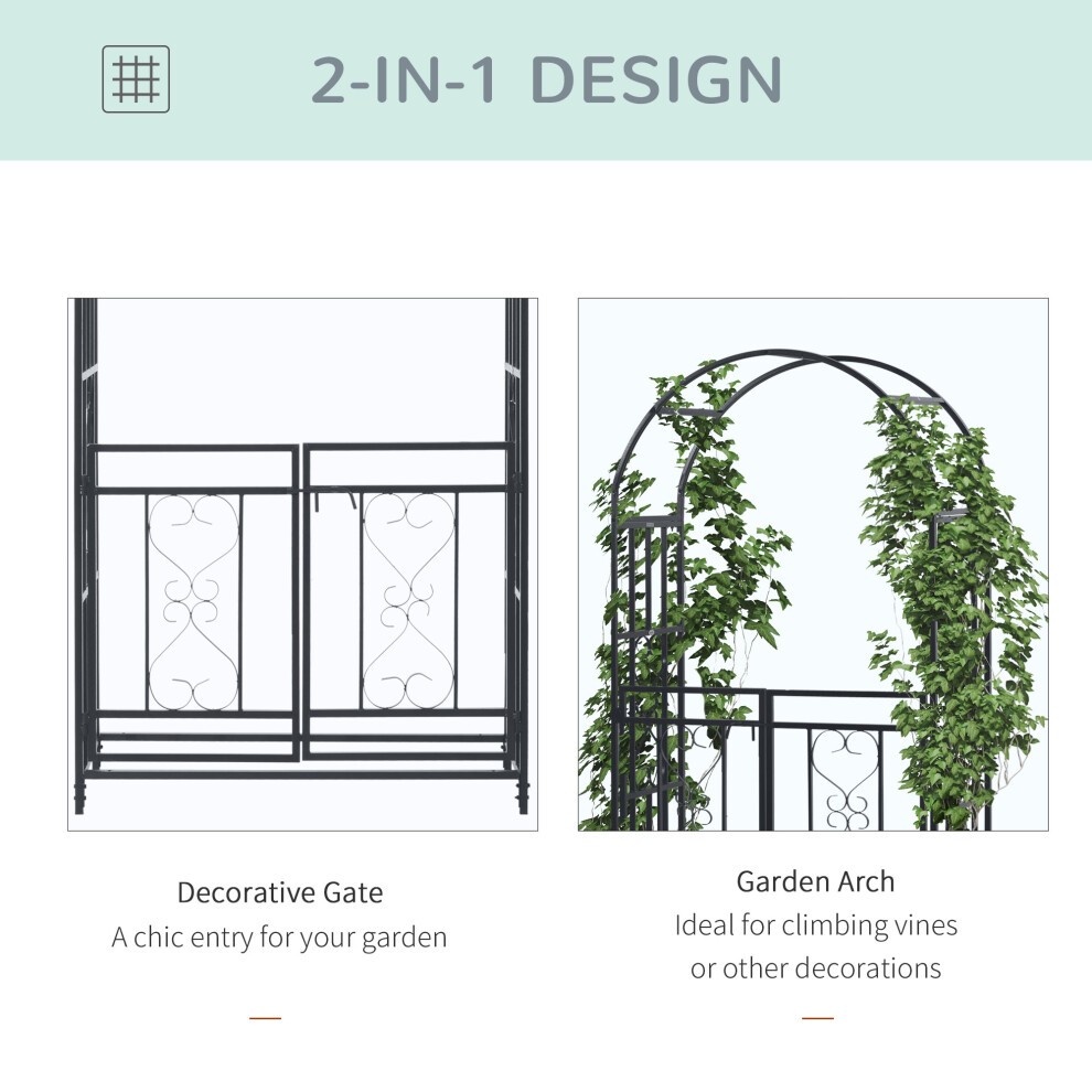 Outsunny Metal Garden Arch with Double Gate - image 2