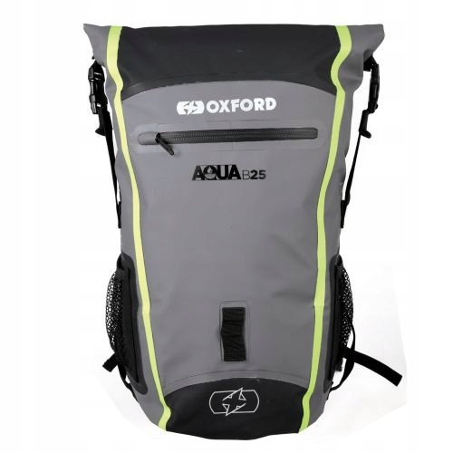 Black and gray waterproof motorbike sack with reflective accents, adjustable straps, and a front zip pocket, designed for durability and convenience on the road.