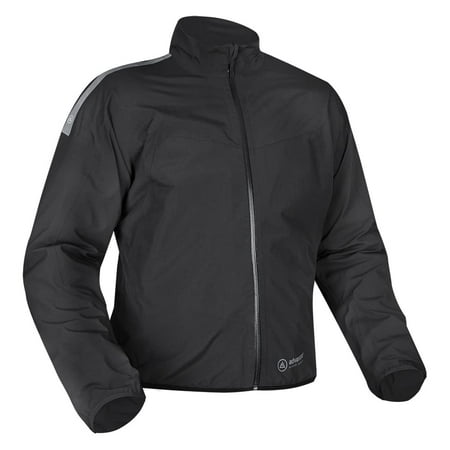 Black Oxford Rainseal Pro rain jacket in size L, featuring a zip front, long sleeves, and reflective detailing on the shoulders for visibility in wet conditions.