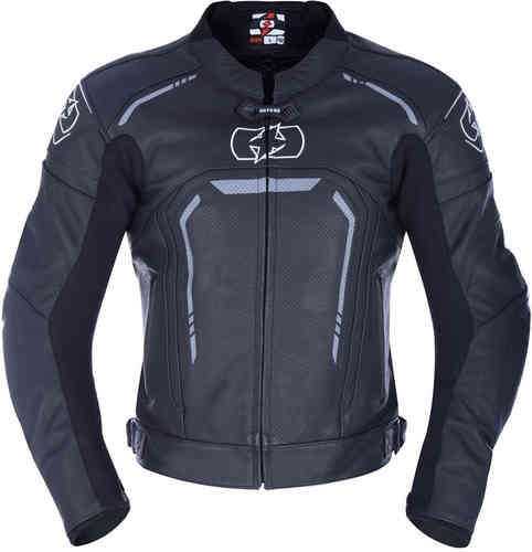 Stealth black leather motorcycle jacket featuring a sleek design, mesh panels, reflective detailing, and a zippered front closure, designed for style and protection.