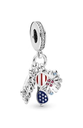 Sterling silver charm featuring a pink travel bag design, adorned with colorful enamel accents and sparkling details, perfect for adding a playful touch to any bracelet.