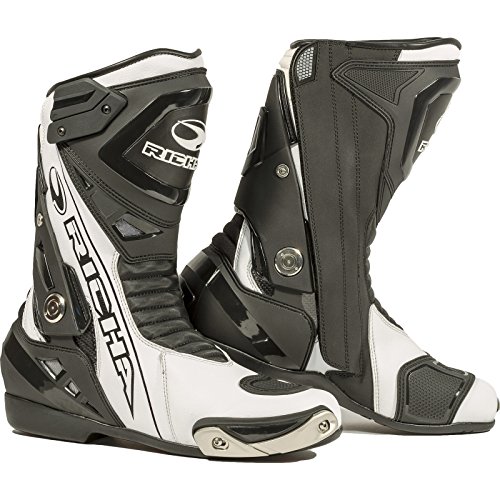 Black and white Richa Blade waterproof motorcycle boots, size 46 (UK 12), featuring a sleek design, reinforced ankle protection, and a durable sole for enhanced grip.