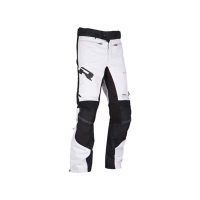 Black-grey motorcycle textile pants made from Gore-Tex material, featuring reinforced knee areas, adjustable waist, and reflective detailing for visibility. Size S for men.