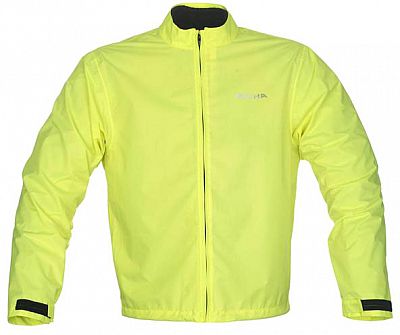 Bright yellow Richa Full Fluo Rain Warrior motorcycle over jacket in size XL, featuring a zip front, long sleeves, and reflective detailing for visibility in wet conditions.
