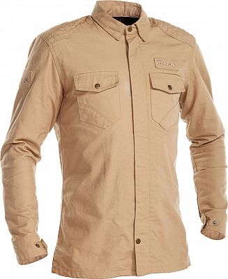 Beige Richa Hamada motorcycle shirt in size XL for men, featuring long sleeves, buttoned front, two chest pockets, and shoulder detailing.